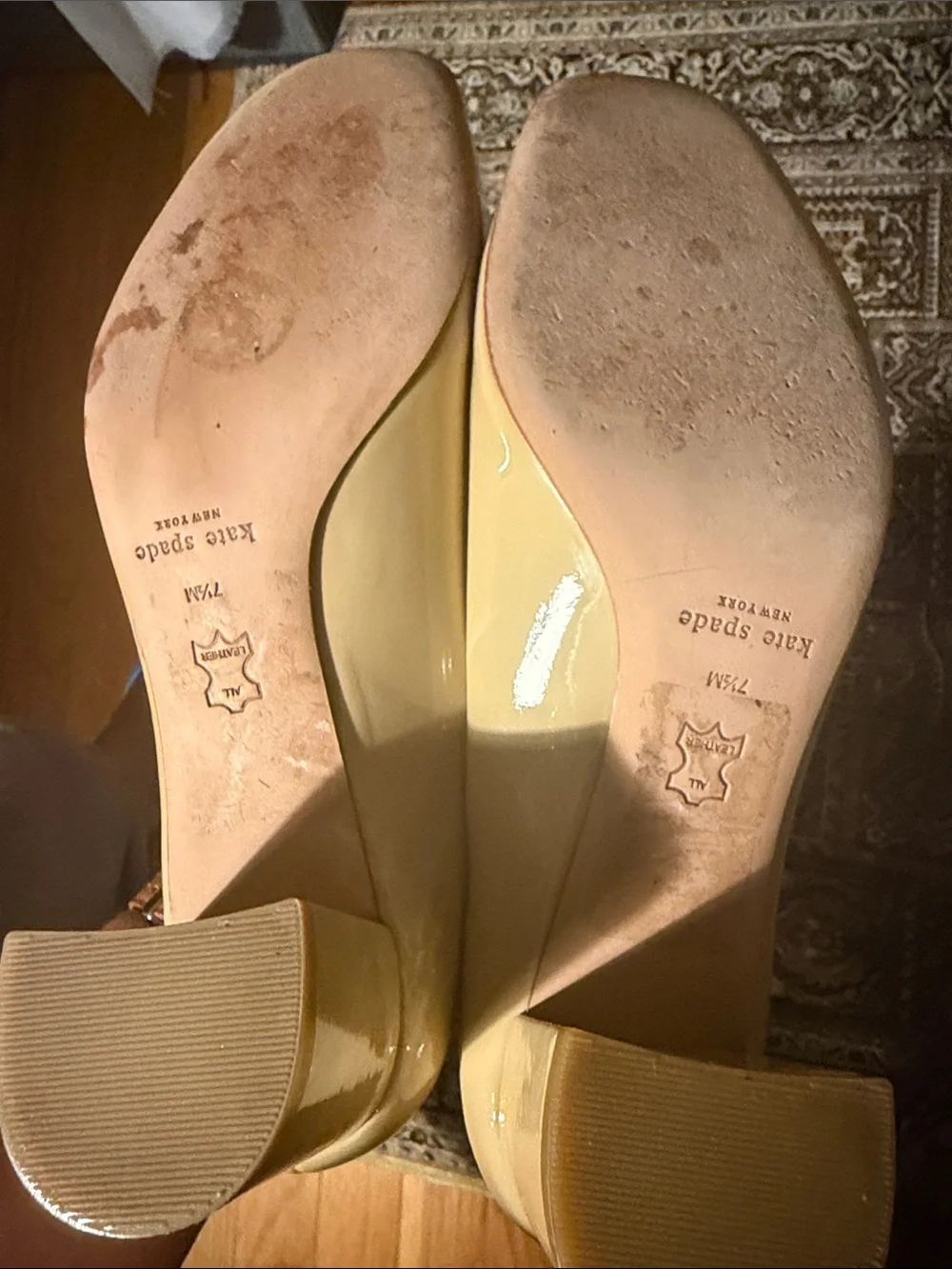 kate spade Classic Square-Toe Patent Nude Pumps